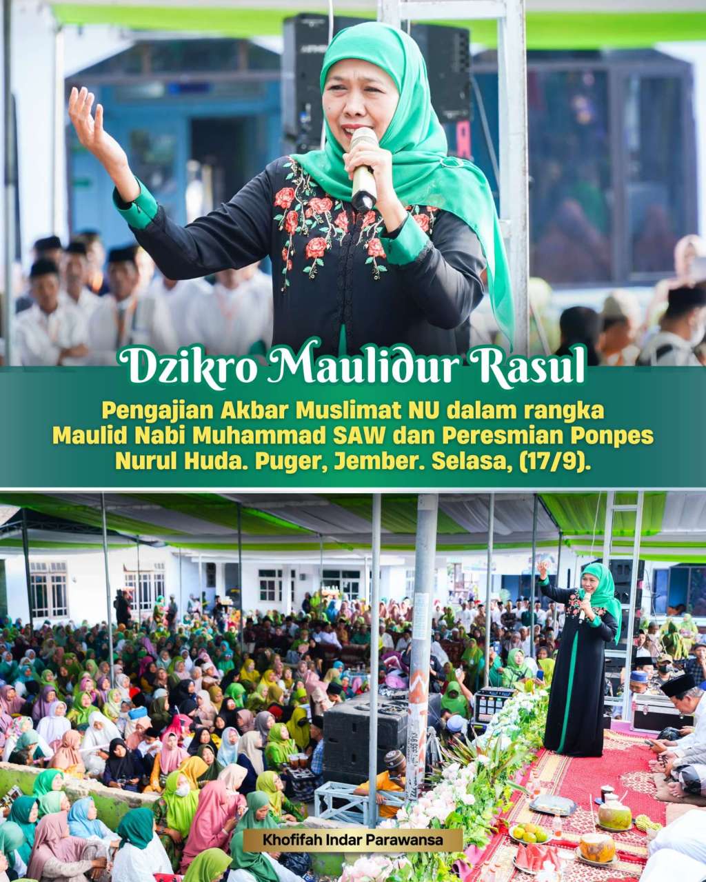 Khofifah Ajak Muslimat NU Jember Perbanyak Sedekah, Bantu Entaskan Kemiskinan&nbsp;Ekstrem