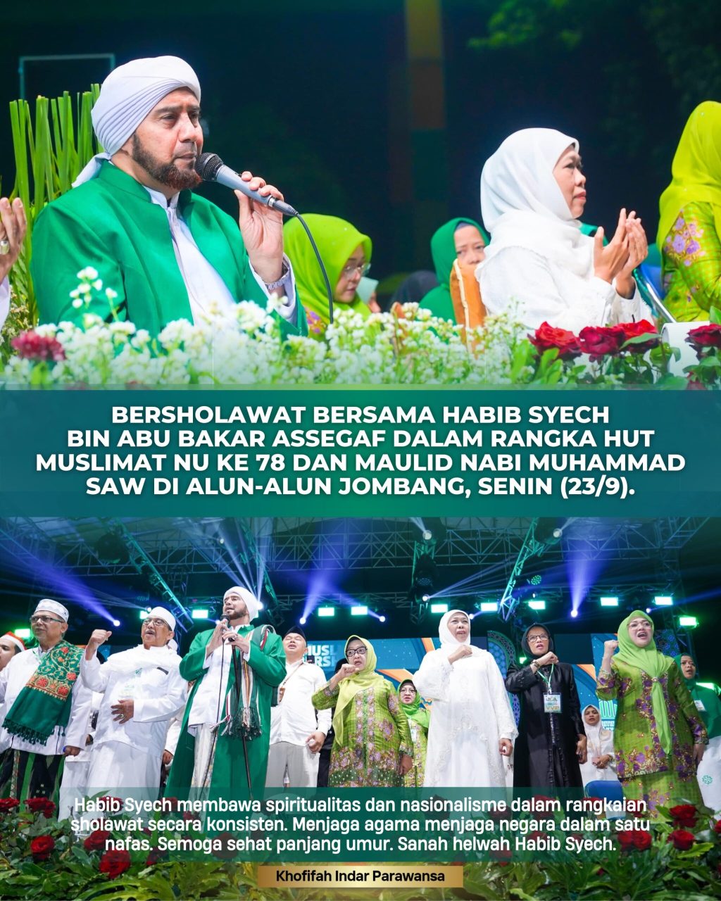 Bersholawat Dipimpin Habib Syech Bersama Puluhan Ribu Muslimat NU Jombang, Khofifah: Jamaah yang Konsisten Mendoakan&nbsp;Bangsa